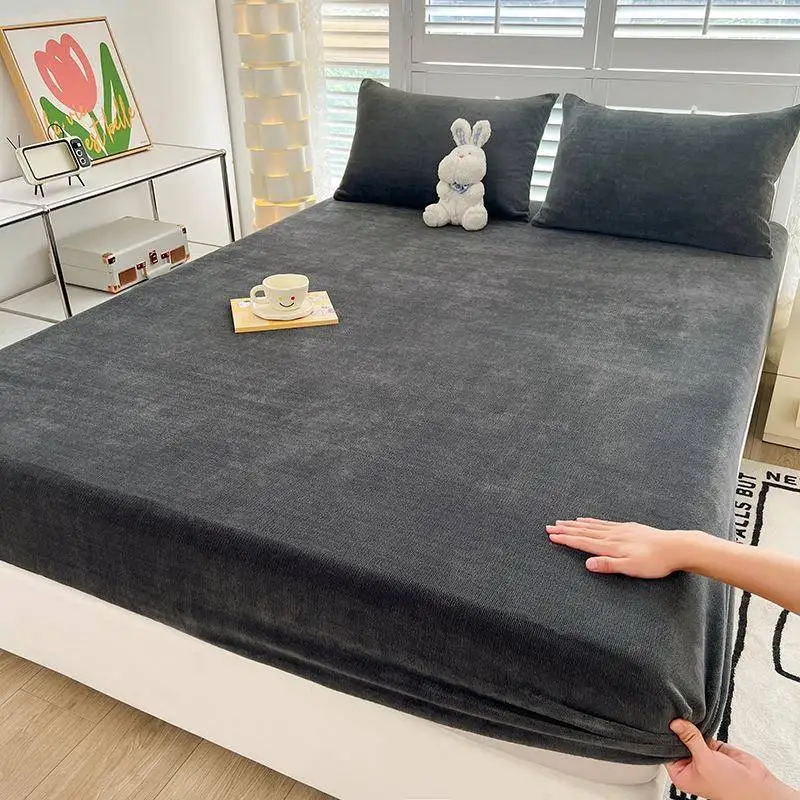 winter-thickened-mattress-protector-cover-set-baby-anti-slip-luxury-skin-friendly-milk-velvet-bed-skirt-pure-color-bedding