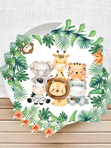 20pcs/bag Jungle Animal Theme Napkins Birthday Party Supplies Animal Print Tissue Safari 1st Birthday Party Decoration