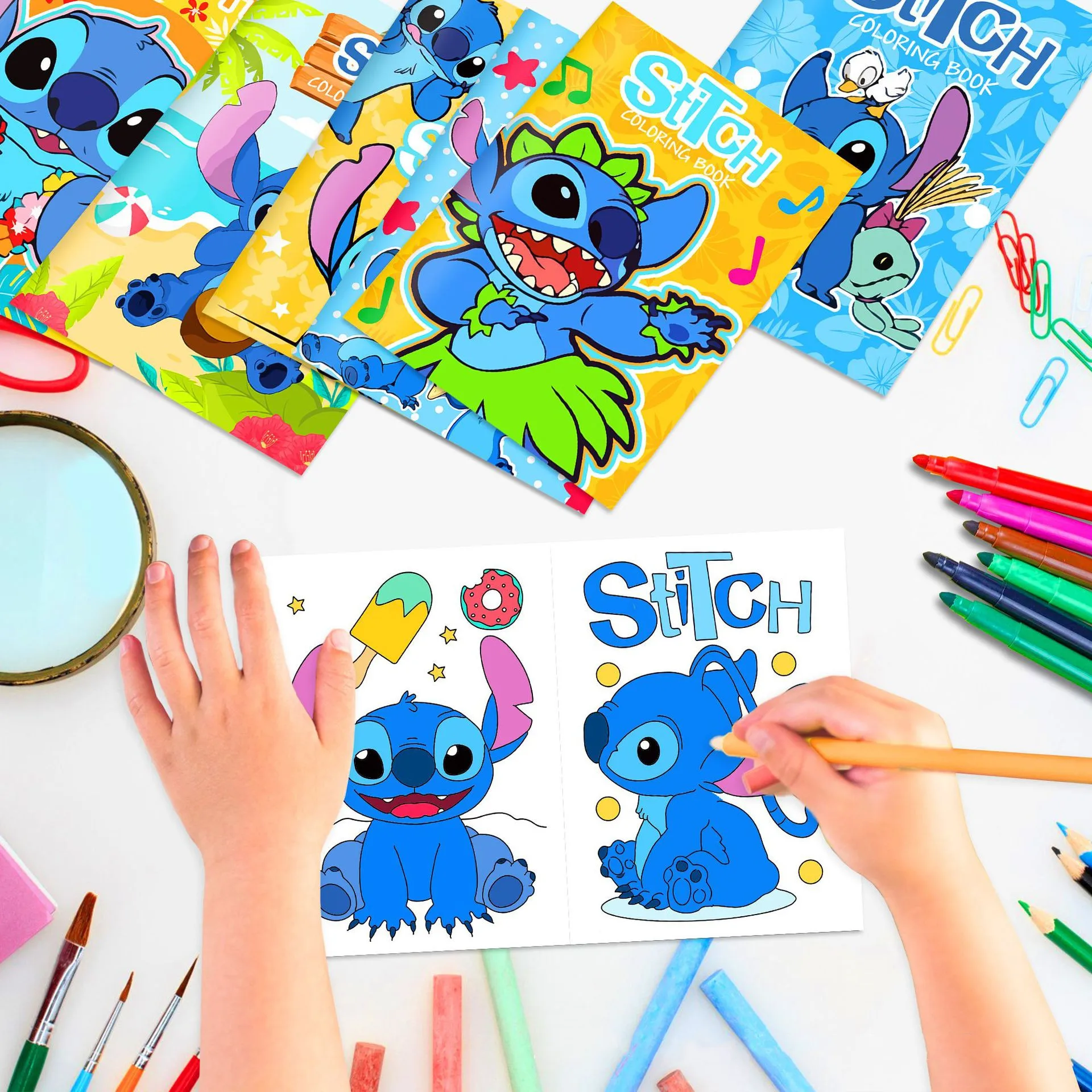 NEW Disney Stitch Anime Color DIY Coloring Book Children's Party Cartoon Color Graffiti Drawing Book Kids Learn painting Toys