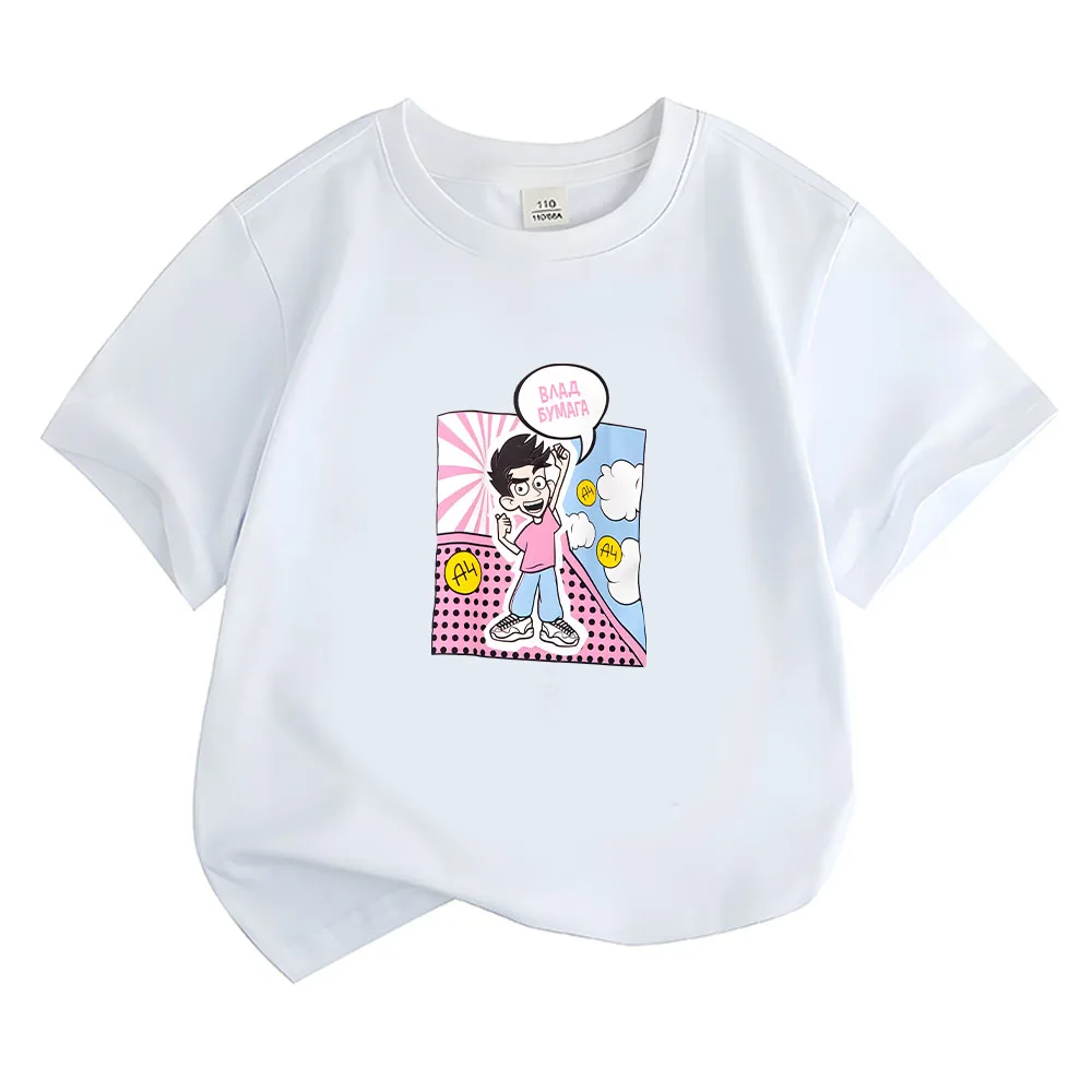A4 Влад Бумага T-shirt Cartoon Print Short Sleeve Tee-shirt Fashion Cotton High Quality Clothes Spring/Summer Boys/girl Tees Top image 2