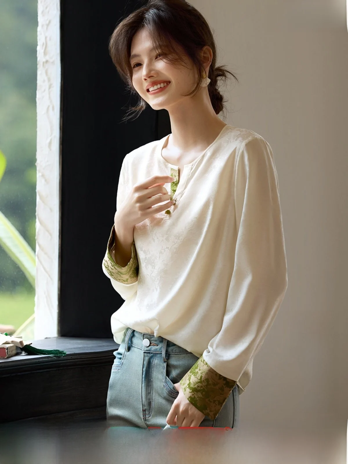 

XWI новый китайский атласный лоскутный цветной топ с цветочной вышивкой, женский дизайн ранней осени, простой топ прямого кроя