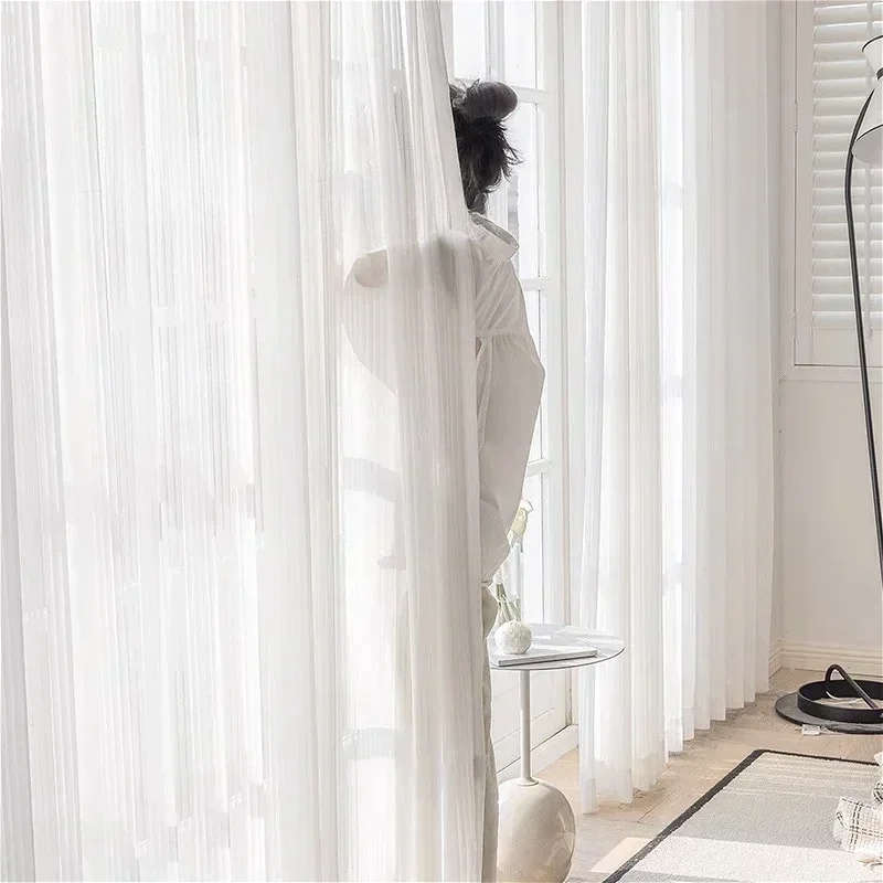 1 قطعة ستارة تول بيضاء لغرفة النوم سوبر لينة الأبيض الفوال شير الستائر لغرفة المعيشة تول للنوافذ ديكور المنزل مخصص