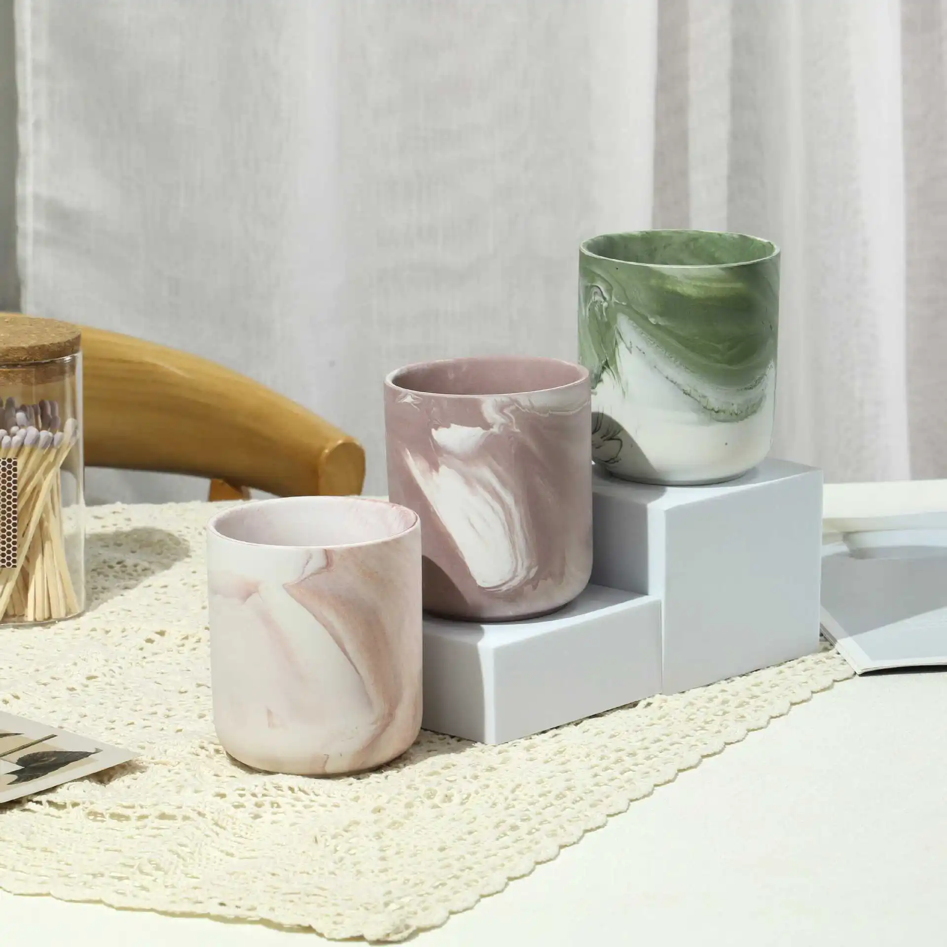

Ceramic Candle Holders Empty Cups Creative Patterns DIY Candle Vessels Aromatherapy Candle Cups