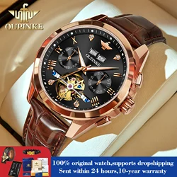 OUPINKE 3186 Classic Roman Scale Mechanical Man Hand Clock Hollow Skeleton Waterproof Watch For Men Auto Date Fashion Watches