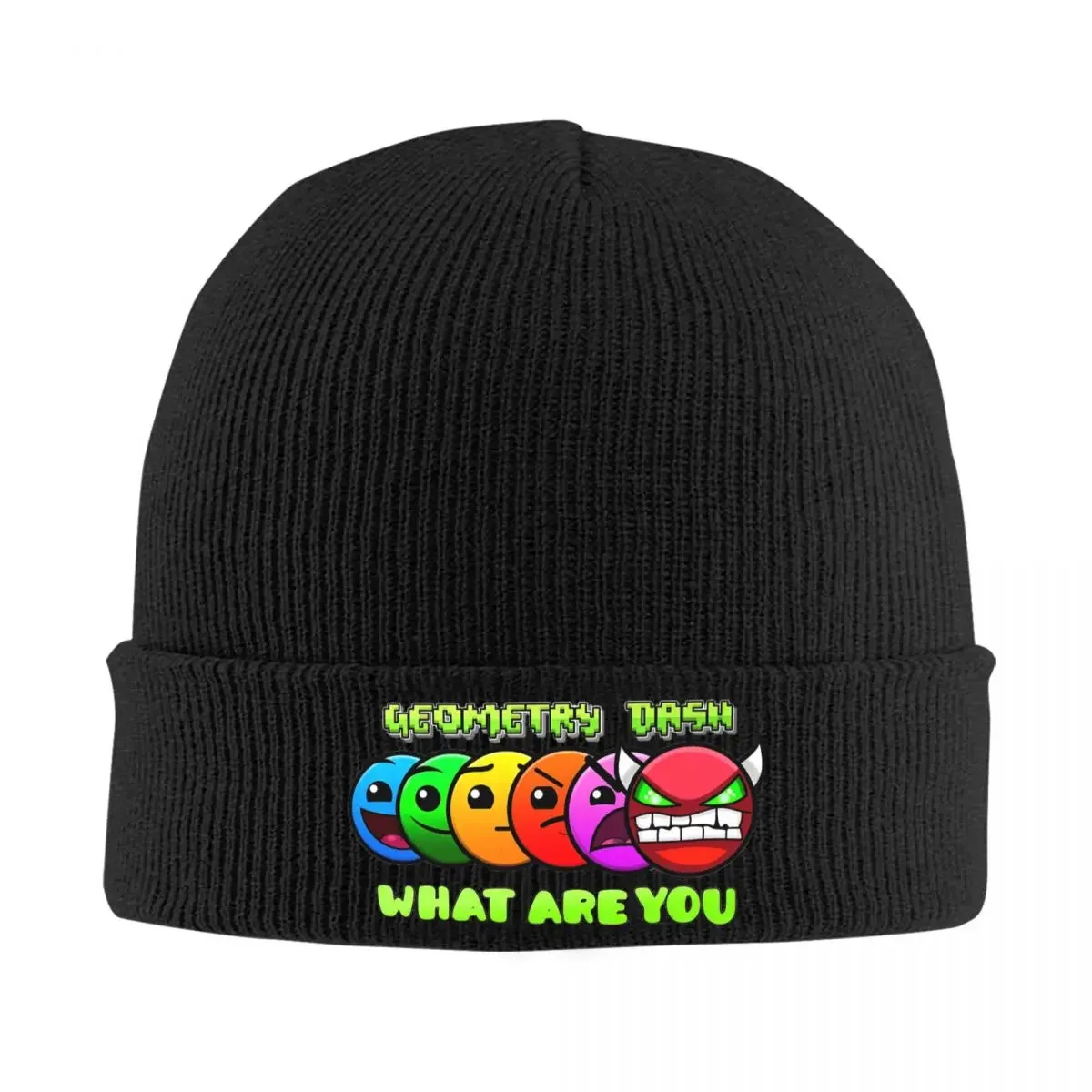 Geometry Dash What Are You Knitted Caps for Women Men Beanie Autumn Winter Hats Acrylic Geometric Dash Video Game Warm Caps