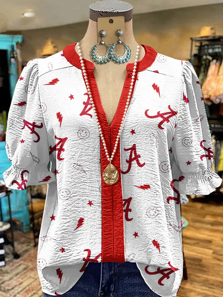 Gameday Football Bama Puff Sleeve Top Women Blouse