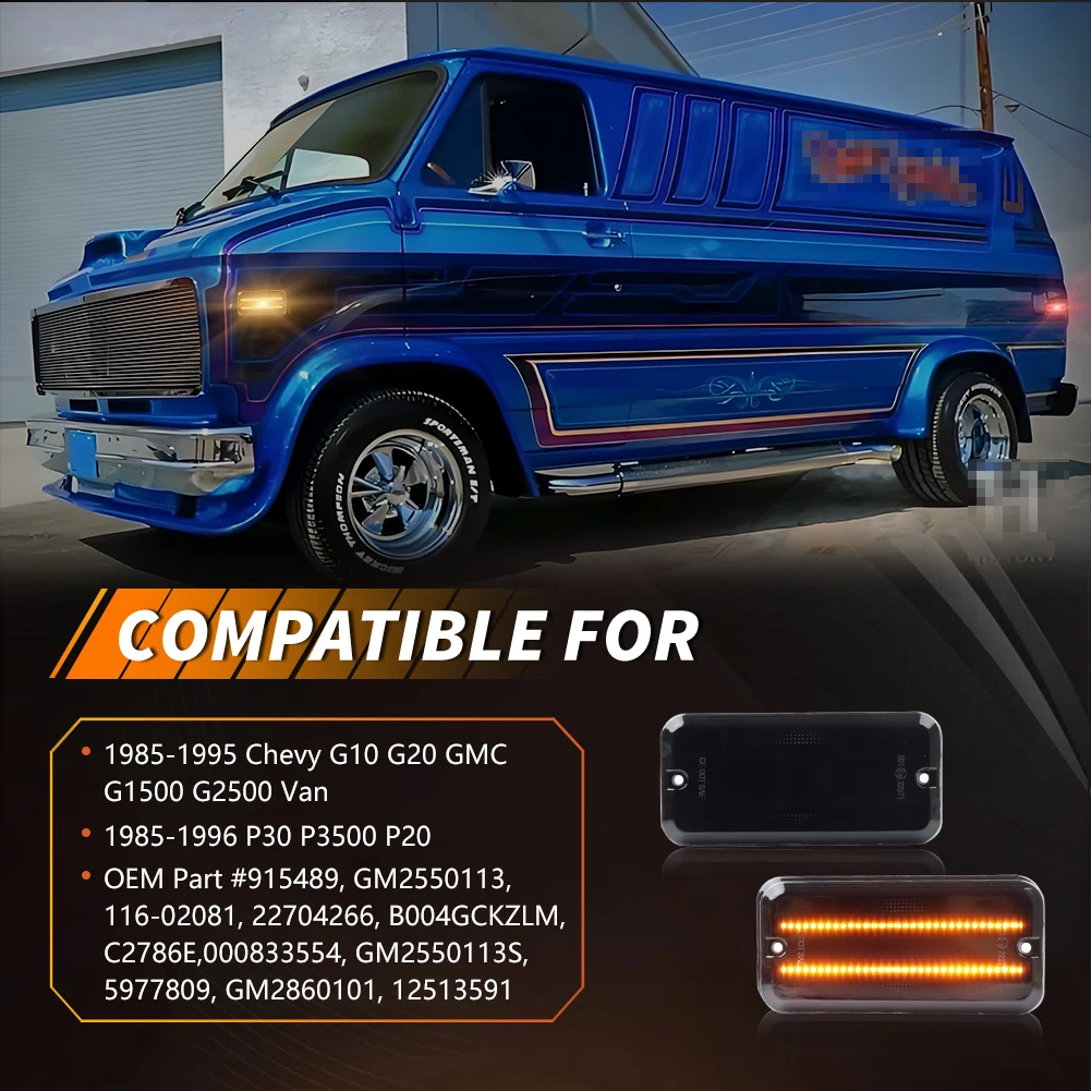 2 шт. светодиодных боковых габаритных фонарей (передних/задних) для Chevrolet G10 G20 G30 P20 P30 1985-1995 гг., GMC G1500 G2500 G3500 P2500 P3500