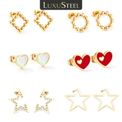 LUXUSTEEL Golden Star Heart Shape Women's Hoop Huggie Earrings Stainless Steel Geometric Earring Korean Party Jewelry Gifts