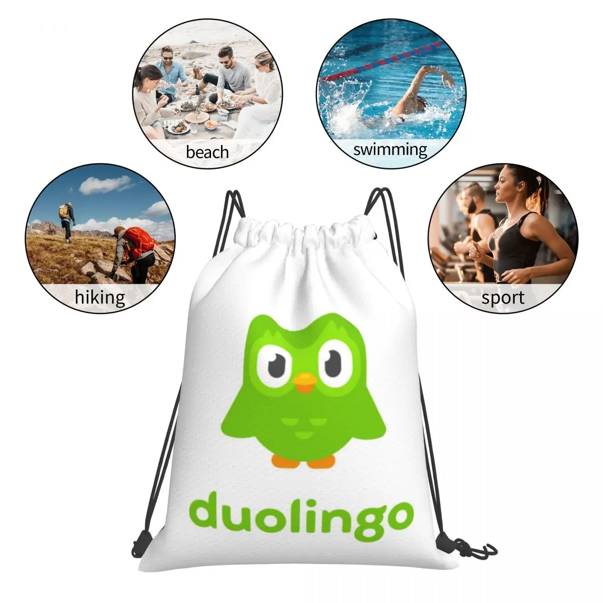 Duolingo Owl Duo حقائب ظهر كاجوال محمولة برباط حقائب أحذية حقيبة كتب للطلاب والطالبات