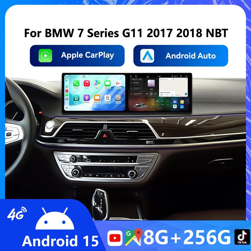 

Автомобильное радио Android 9,1 дюйма + 9,1 дюйма для BMW 7 серии G11 2017 2018 NBT беспроводной мультимедийный плеер Carplay сенсорный экран стерео WIFI 4G