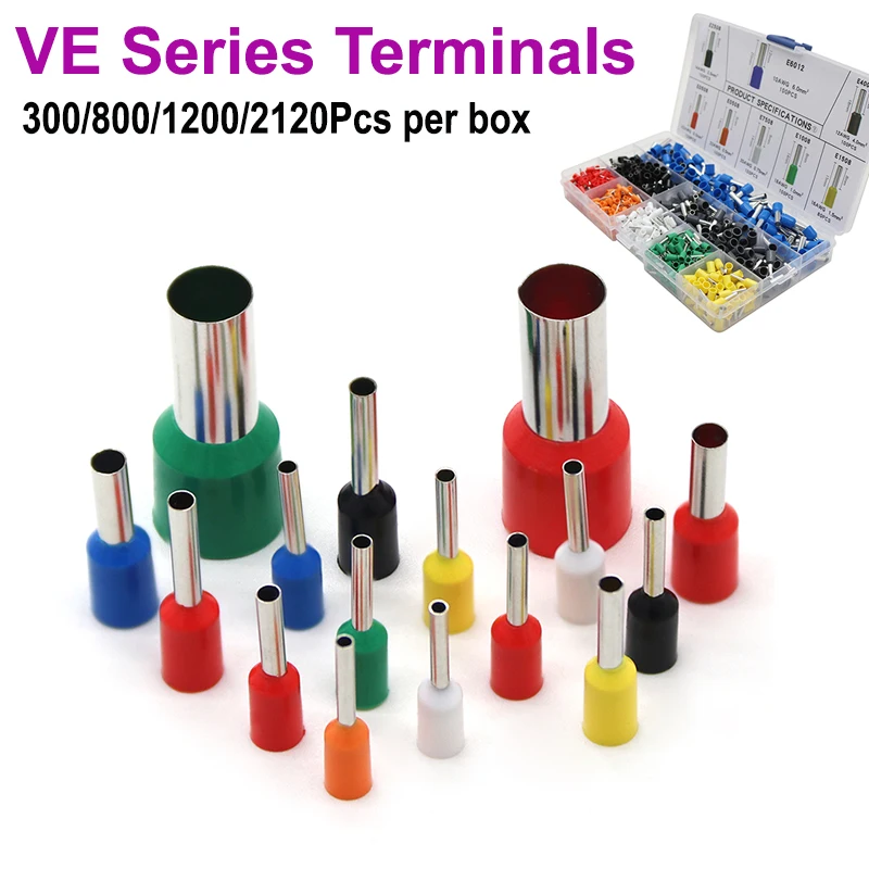 

Boxed VE Series Insulated Terminal Block Cord End Crimping Sleeve Terminal Cable Wire Connector Electrical Pin Pipe Terminals