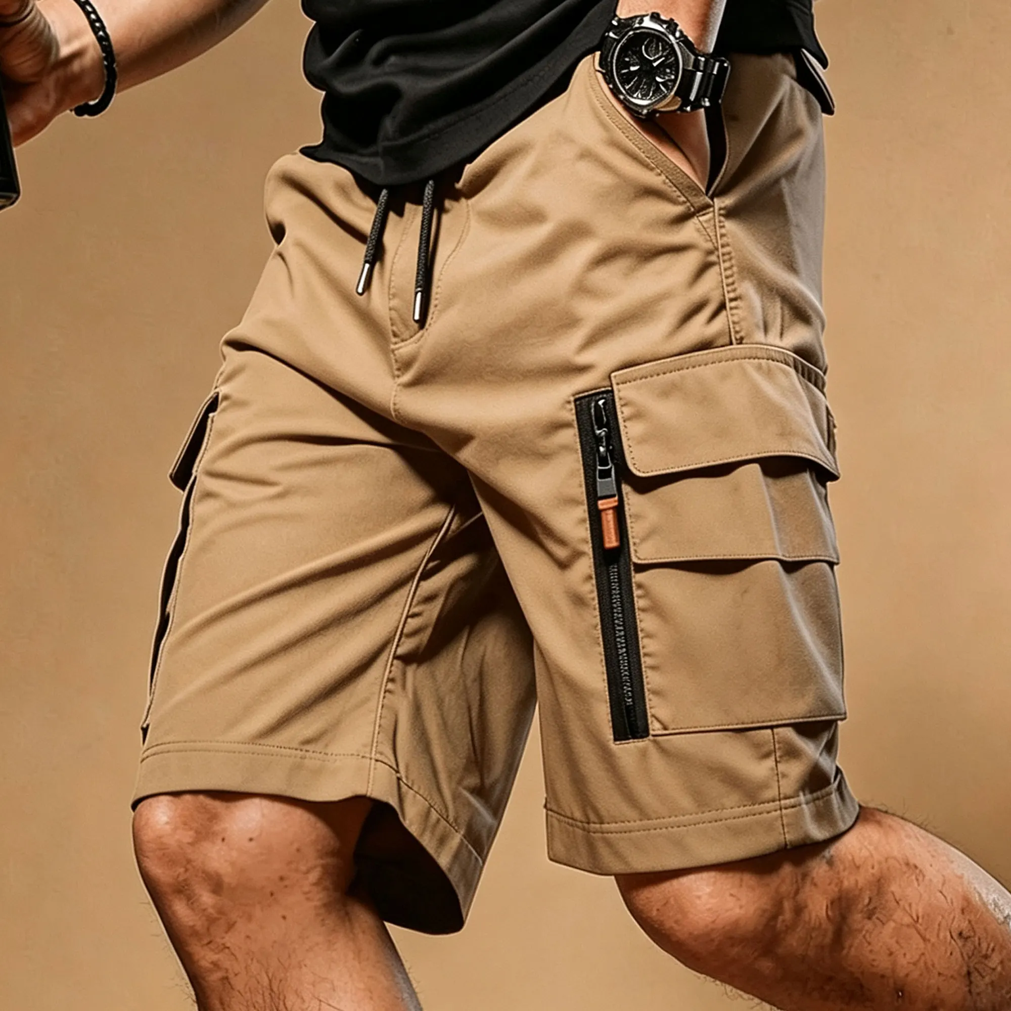 Taktische Herren-Shorts mit elastischem Bund, Arbeitshose, Outdoor-Freizeithose, Sport- und Strandhose, Sommer-Arbeitsshorts – Detail 4