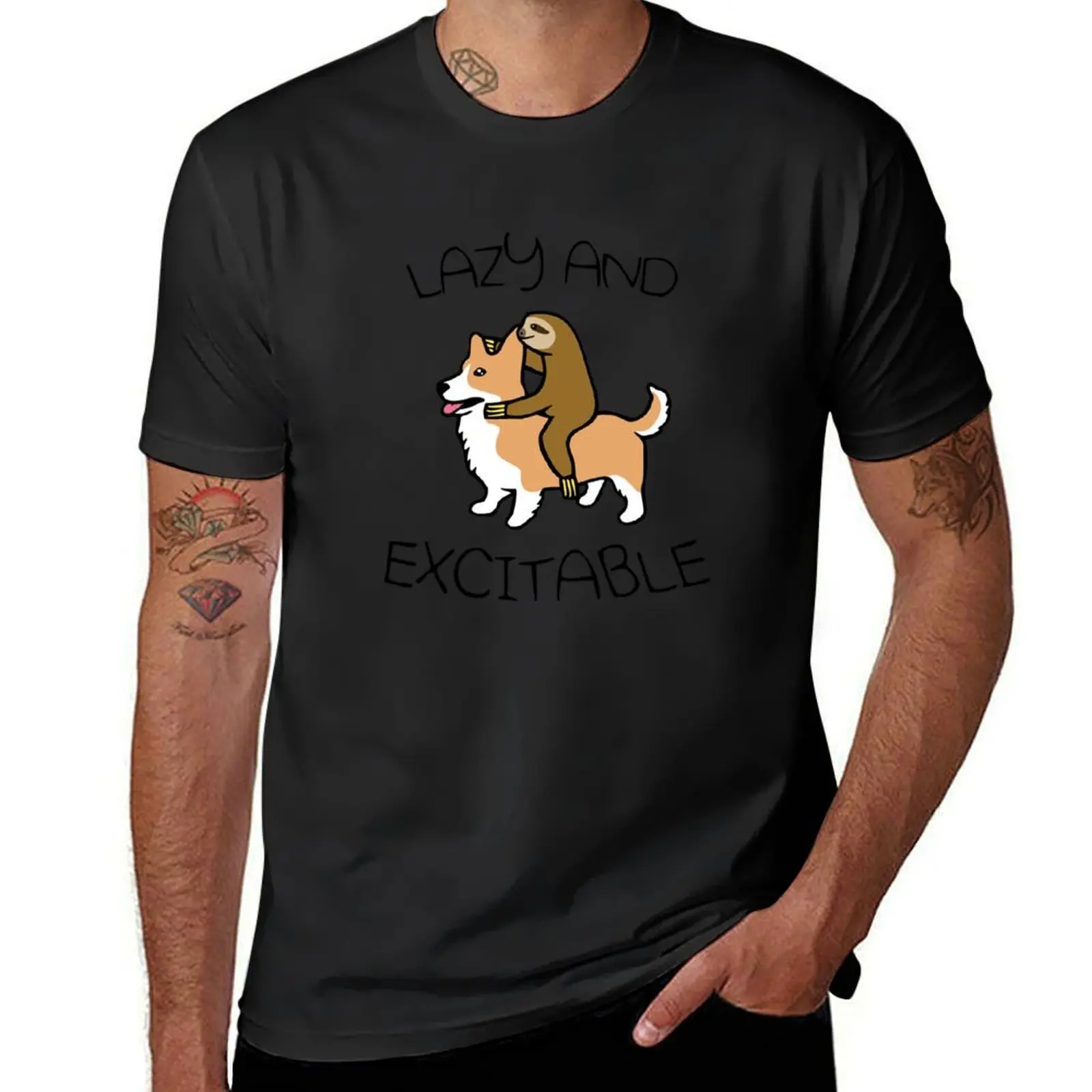 Lazy And Excitable (Sloth Riding Corgi) T-Shirt plain sublime tops designer t shirt men