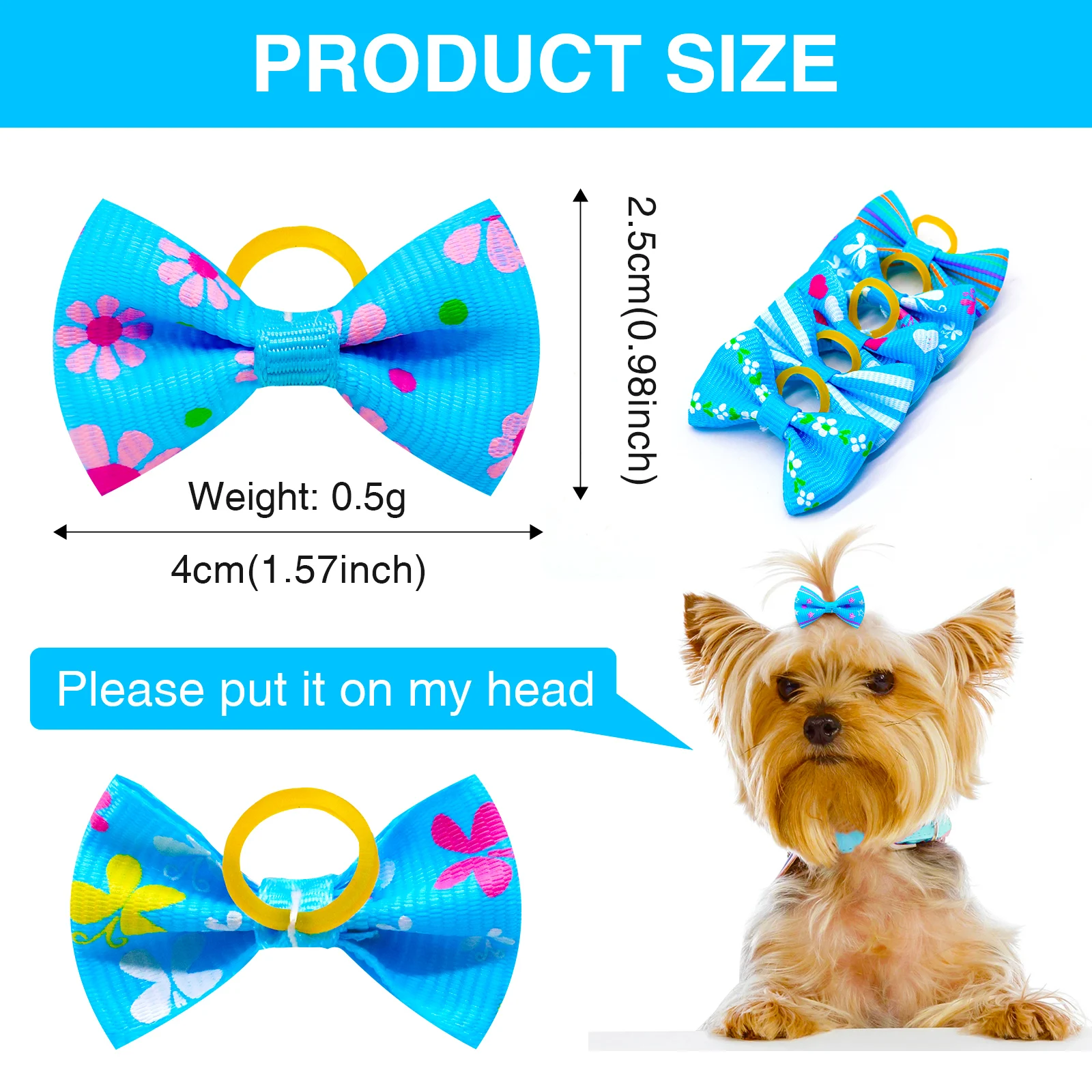 30PCS Blue Dog Hair Bows Cat Dog Hair Bows Grooming Cute Puppy Kitten Hair Bows With Rubber Bands for Small Dog Headwear