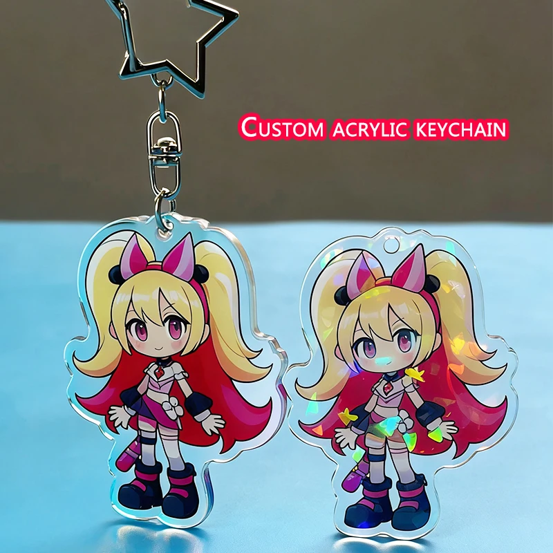 

Custom acrylic keychain anime holographic style photo logo personalized acrylic Christmas gift ornament keychain