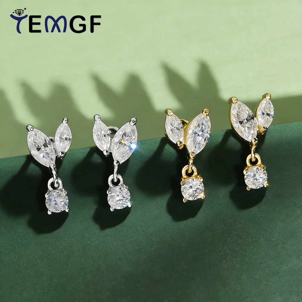 

TEMGF Full Real Moissanite Studs Earrings for Women S925 Sterling Silver Shiny Ear Jewelry Wedding Party Fashion Item 2.2CT/Pair