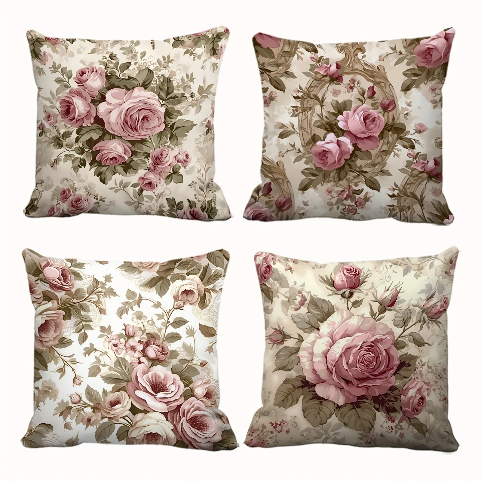 Floral Rose Pattern Pillowcase ,Sofa bedroom cushion cover, single-sided printing, without pillow core Short plush material