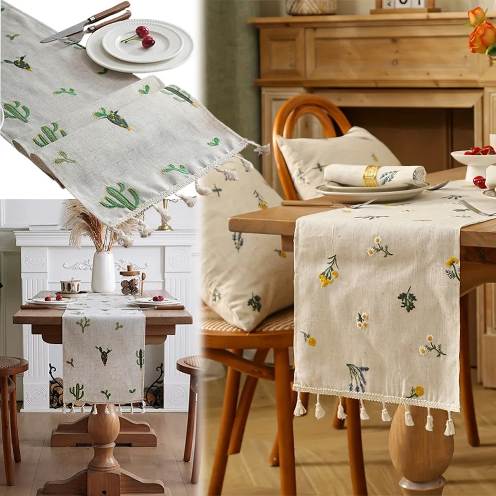 

Linen & Polyester Blend Wheat Stalk Table Runner,Sateen Weave Rustic Farmhouse Decor Yellow Floral Pattern Floral Table Runner