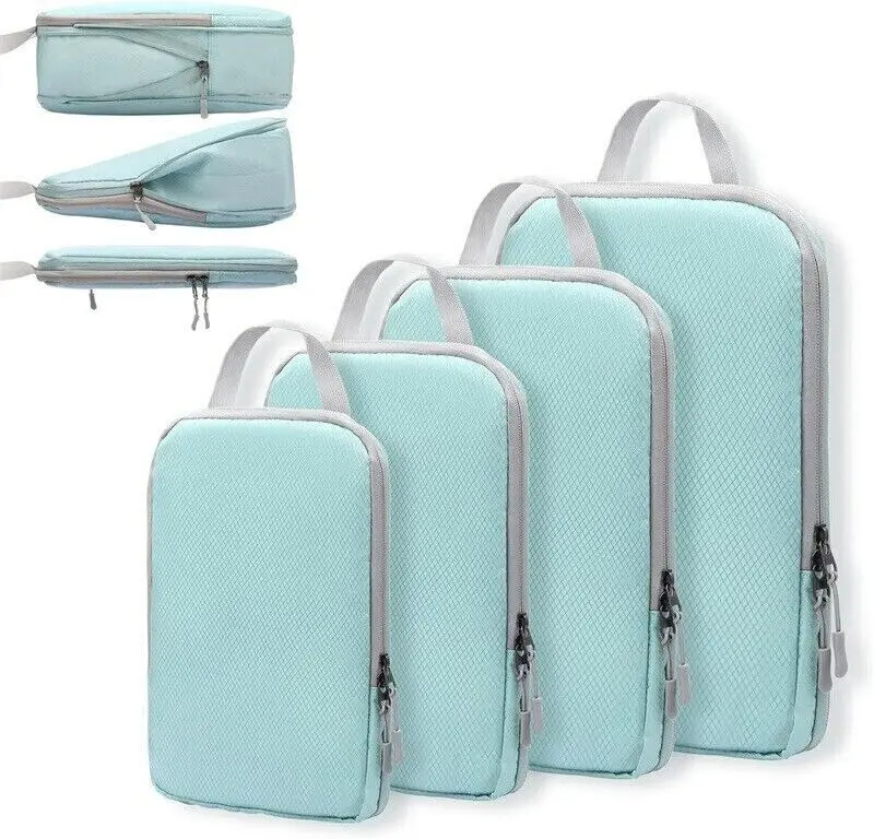 Set/4Pcs Travel Compression Packing Cubes Bag Portable Suitcase Clothes Organizers Waterproof Luggage Storage Cases Drawer Bags