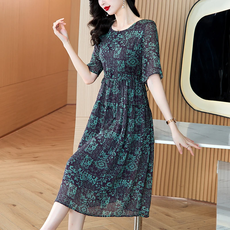 

Summer Women Chiffon Vintage Luxury Bodycon Dresses 2025 Office Lady Floral Silk Midi Dress Elegant Casual Night Party Vestidos