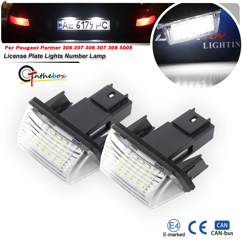 For Peugeot Partner 206 207 306 307 308 5008 LED Car License Number Plate Light For Citroen C3 C4 C5 BERLINGO Saxo Xsara Picasso