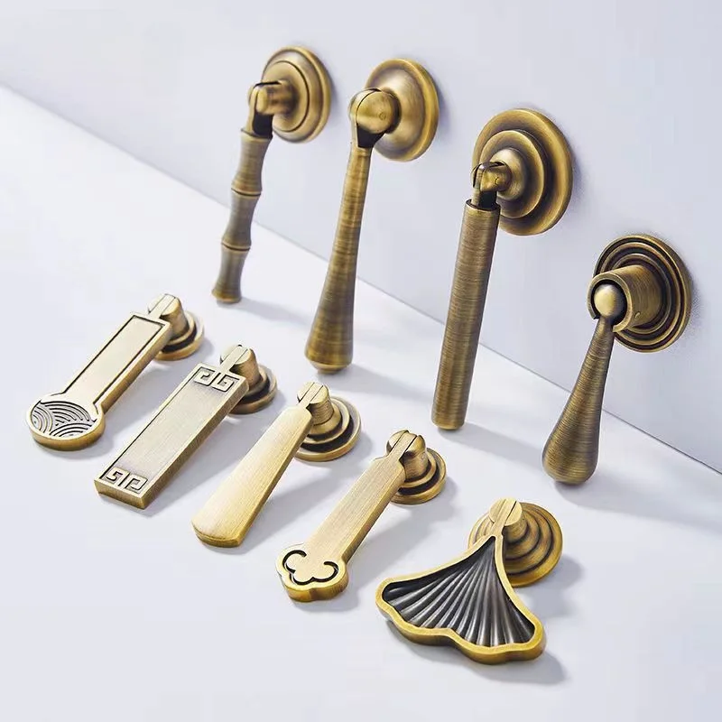 New Chinese Solid Brass Kitchen Cabinet Handles Antique Kitchen Cupboard Pulls Vintage Furniture Knobs And Handles For Drawers