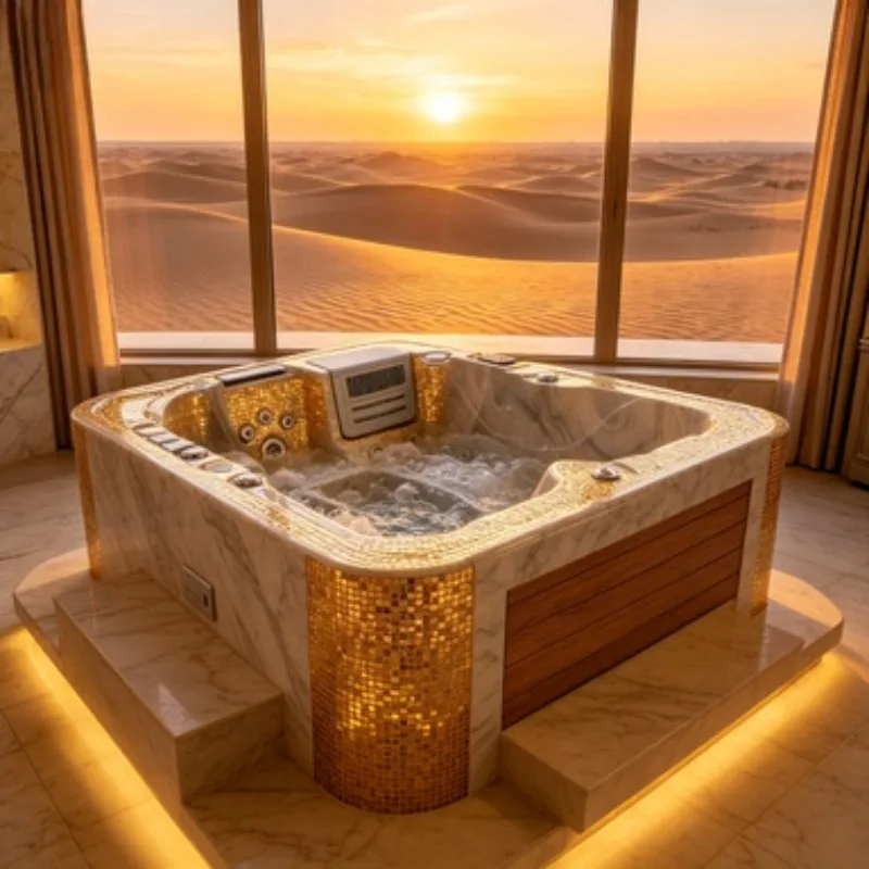 3 Person Portable Acrylic Whirlpool Massage Bathtub Spa Hot Tub Outdoor Jacuzzi with Hydrotherapy Jets and LED Lighting