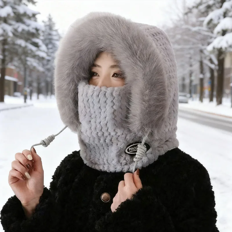 

Теплая плюшевая зимняя шапка для женщин, толстый капюшон, защита ушей, шарф и маска, встроенный дизайн, ветрозащитная для верховой езды, путешествий на открытом воздухе