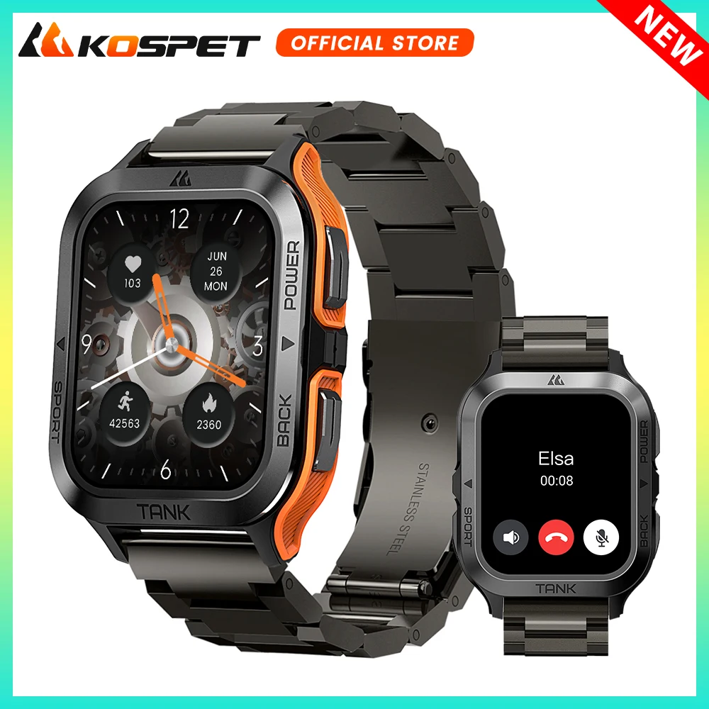 2024 Original KOSPET TANK M2 Smart Watches For Men Bluetooth Call Digital Watch 5ATM Waterproof Sport Fitness Smartwatch Ultra