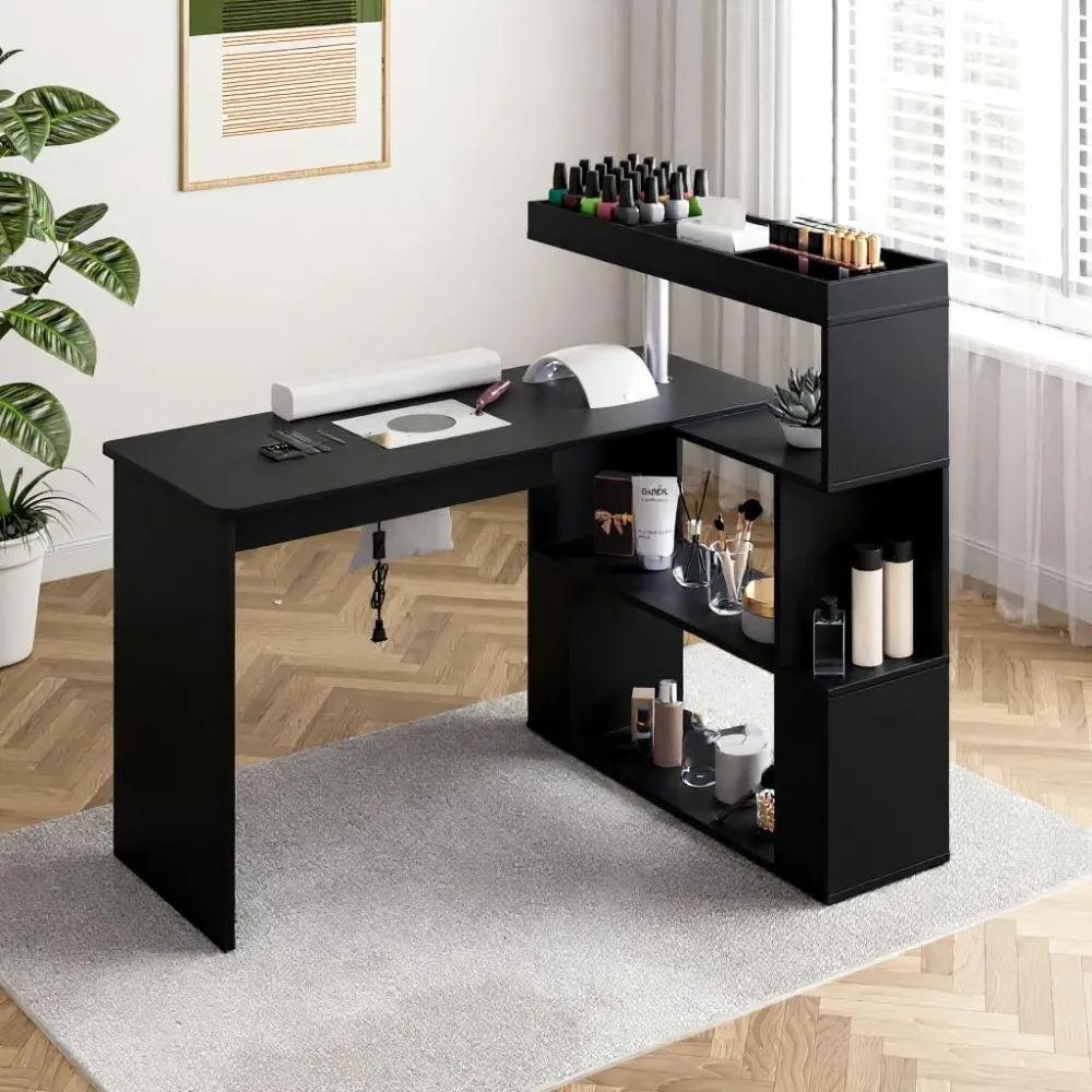 Manicure Table with Dust Collector, Reversible Nail Desk (Black)