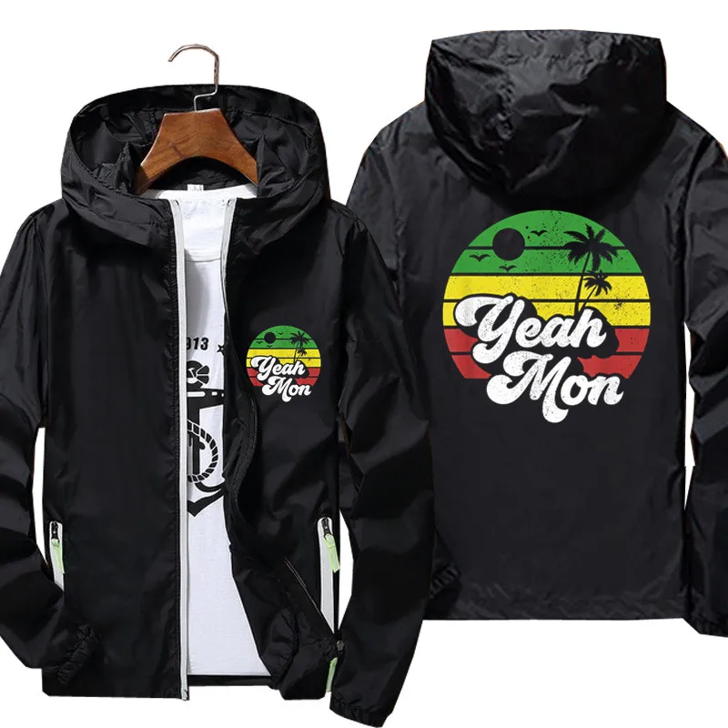 Yeah Mon Jamaica Rasta Roots Rock Reggae Jamaican Retro Gift Men's t shirts Windbreaker Reflective Coat Sunscreen Pilot Jacket