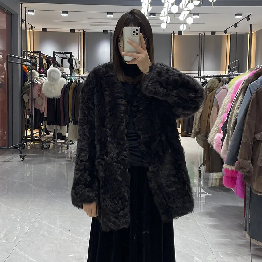 Janefur الخريف الشتاء النساء سترة جلد الغنم شيرلينغ معطف الفراء الطبيعي موضة الدافئة السيدات رقيق معاطف الفرو JFB9-25007