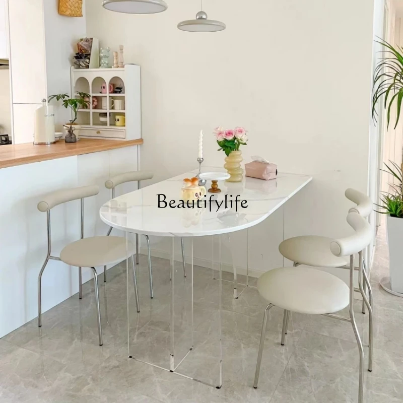 Cream Wind Suspension Stone Plate Dining Table Acrylic Dining Tables and Chairs Set Oval Semicircle Kitchen Island