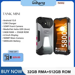 Unihertz-Mini1頑丈な携帯電話,4.3インチ画面,Android 13,helio g99,オクタコア,16GB, 256GB,100mpカメラ,5800mah,IP68, 8849タンク