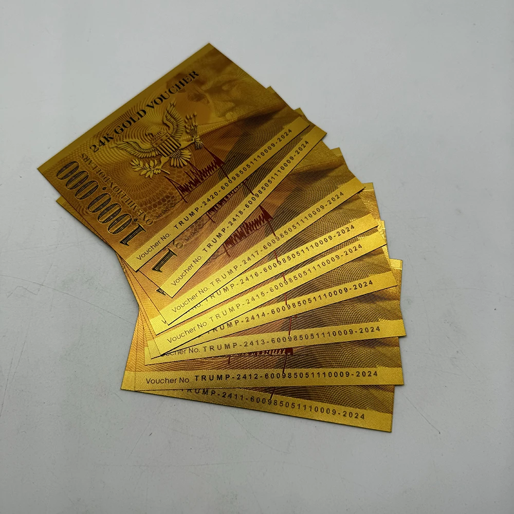 US President Trump Gold Banknotes One  Million Dollars 24K Gold Voucher Cards For Commemorative