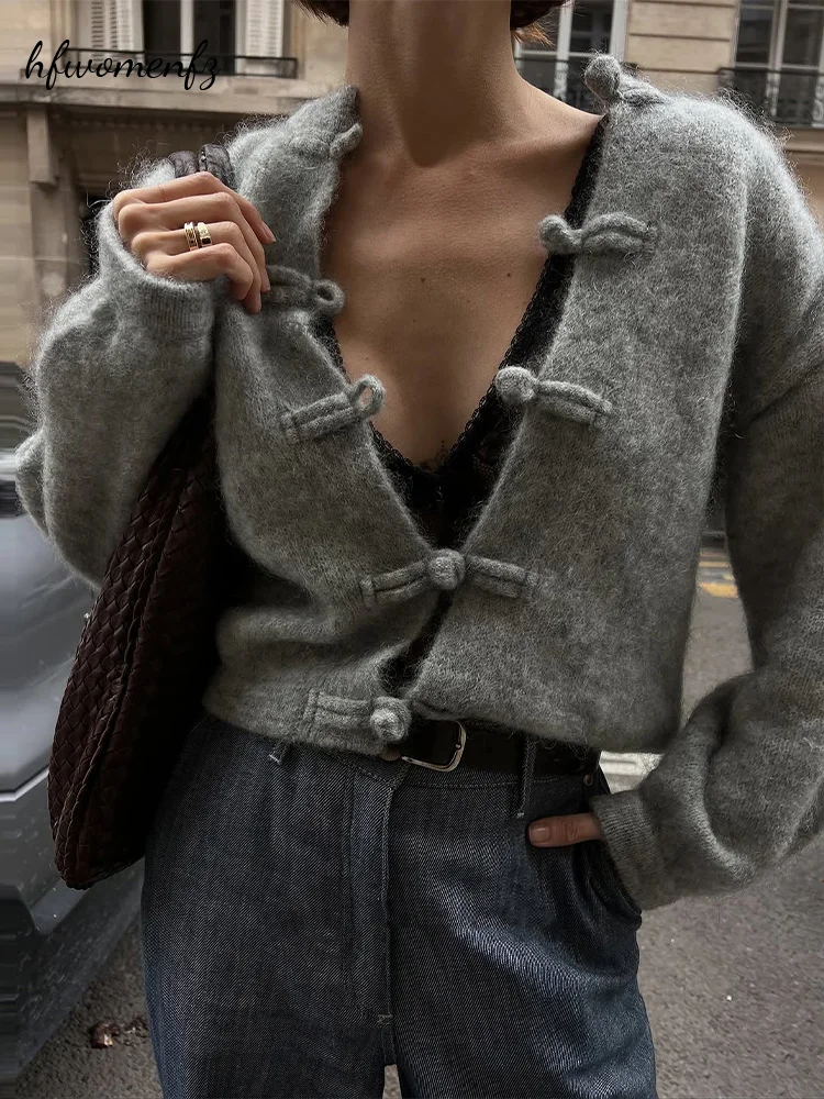 Crop Cardigan Vintage - Vintage Women's Chinese Frog Button Knit