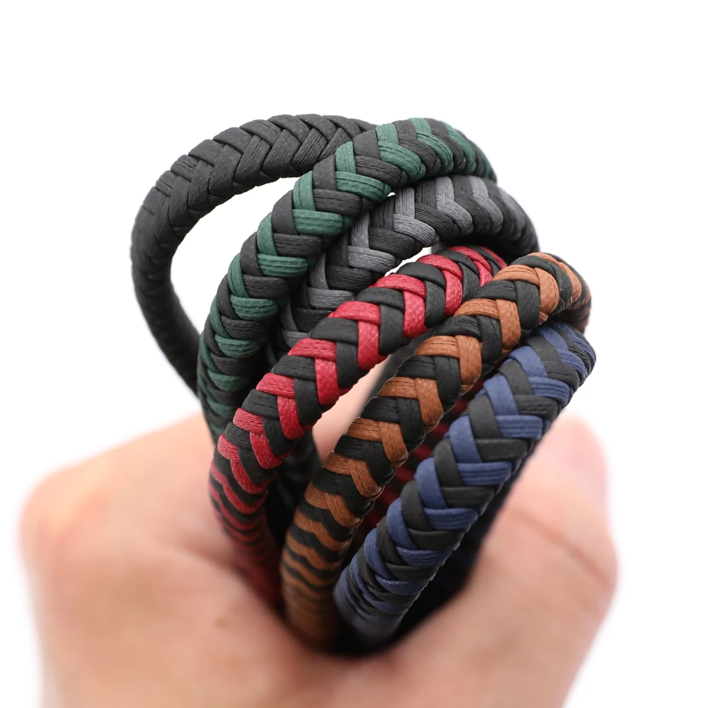 2 Meter geflochtenes Kunstlederseil 8x4mm flache PU-Lederschnur zweifarbig gewebt DIY Zubehör für die Herstellung von Halsketten und Armbändern – Detail 3