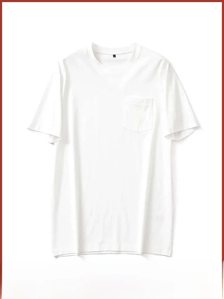

Classic GIZA45 Long Staple Cotton Men's Summer High End Color round Ne T-irt ort Sve White T Youth Faion