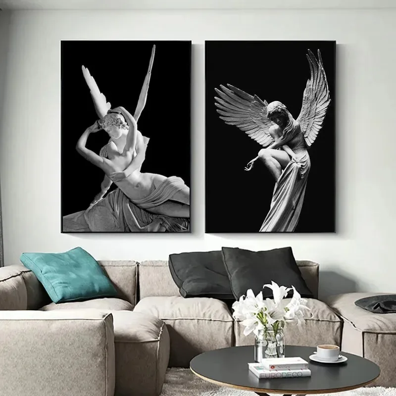Black and White Greek Mythology Sculpture David Statue Poster Canvas Painting Classical Wall Art Pictures Room Home Decor