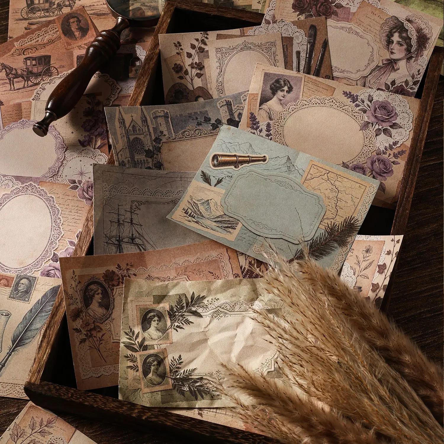Vintage Plant Flower Label Landscape Material Paper Creative DIY Junk Journal Collage Scrapbooking Stationery