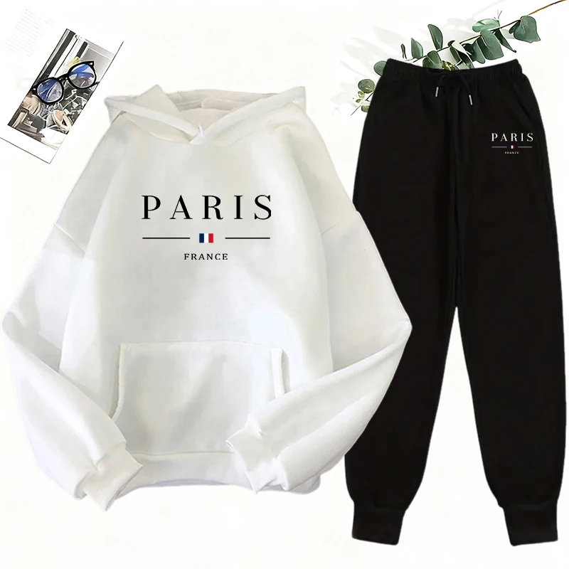 Damen-Trainingsanzug mit Aufdruck, lässiges Sweatshirt, Streetwear, Outdoor-Sportbekleidung, Jogging-Kleidung, Herbst- und Wintermode, Kapuzenpullover, Sportbekleidung. – Detail 7