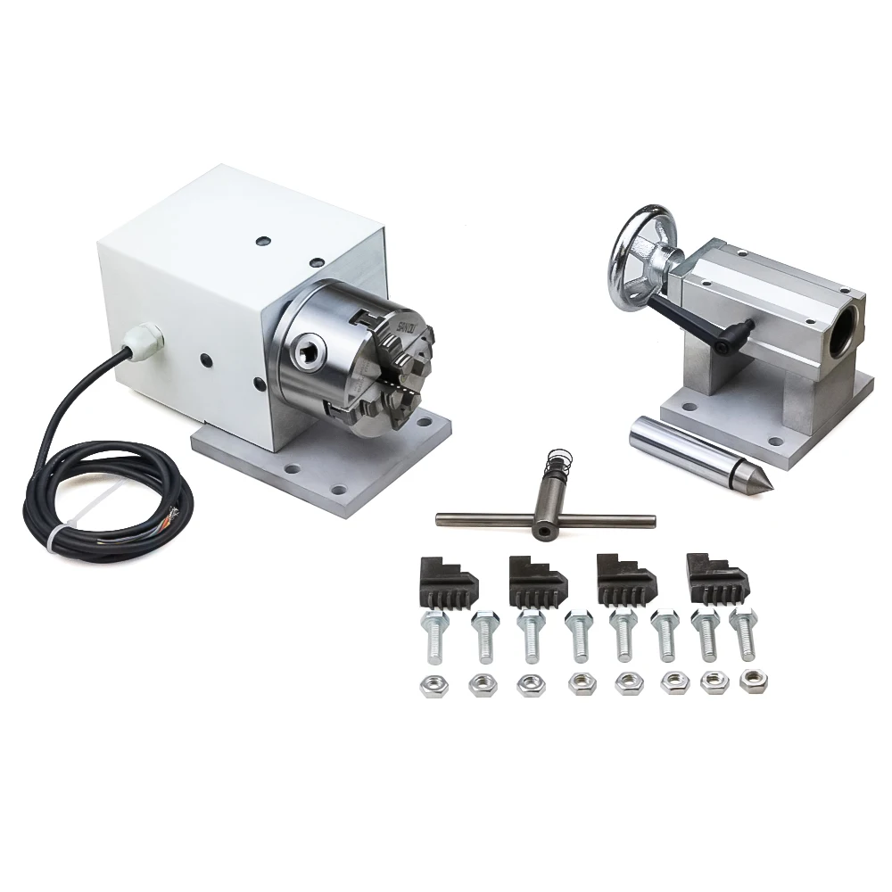 4th Axis Dividing Head 6:1 Rotation Axis CNC Rotary Axis Chuck 80mm Activity Tailstock for CNC Router Engraver Milling Machine