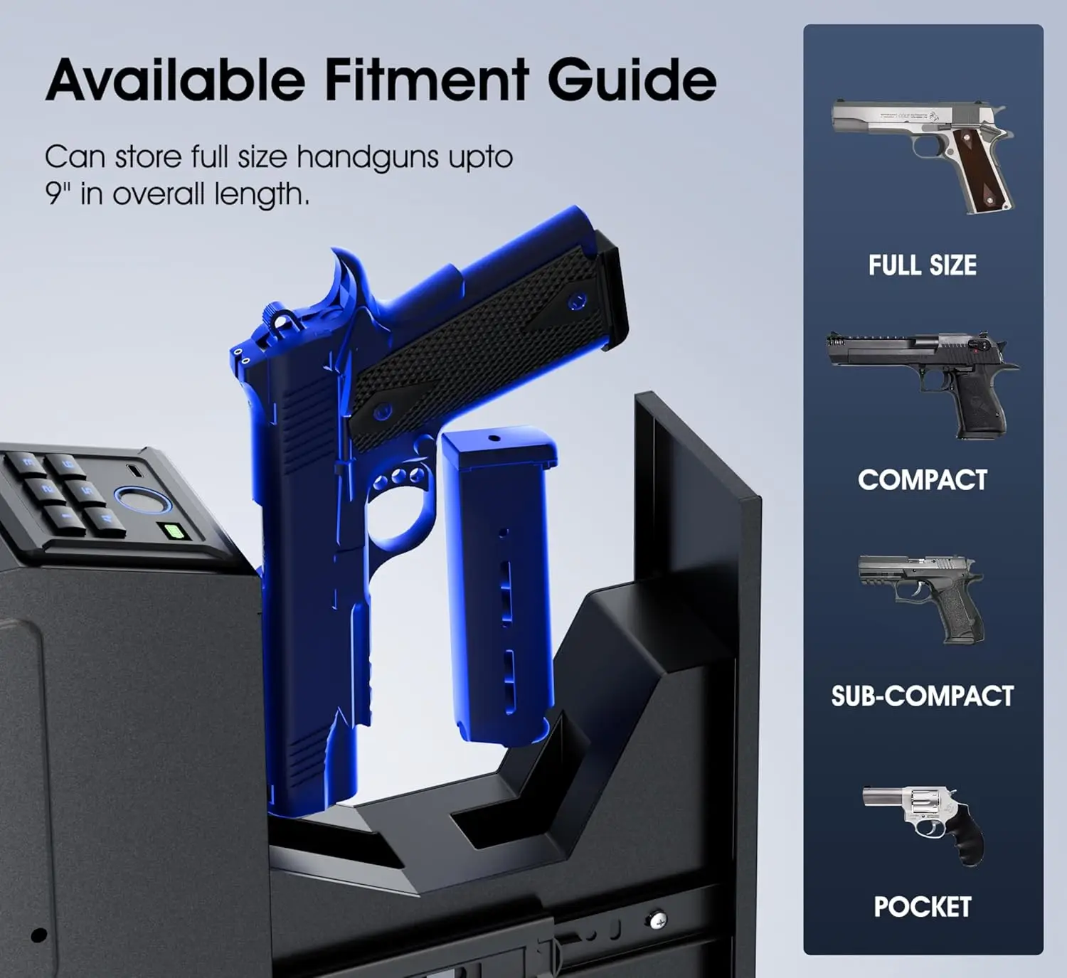 Gun safe, Biometric Slider safe for handgun, 4 Ways Unlock with Fingerprint, Key Access, PIN Code, Mounted Nightstand Pistol Saf