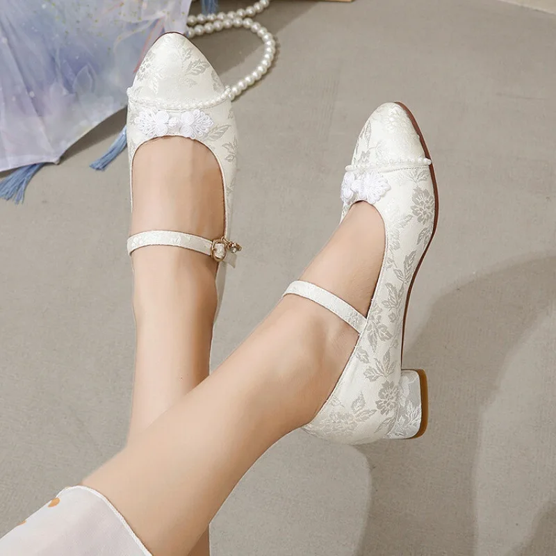 Casual Woman Shoe Round Toe Female Footwear Soft Comfortable Dress New Summer Leisure Sewing Buckle Strap Rubber High Pumps PU S