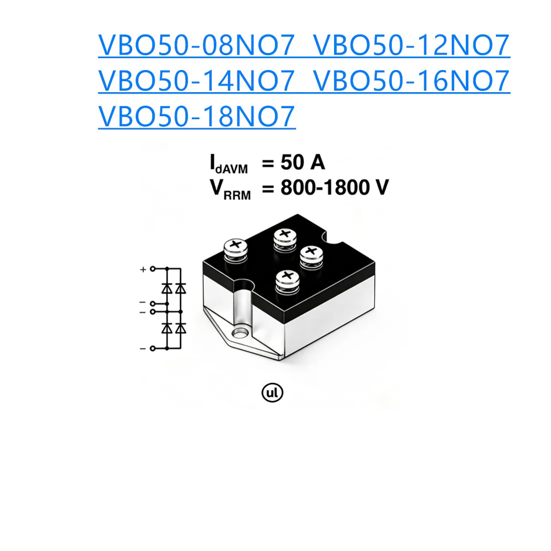 New Original VBO50-08NO7 VBO50-12NO7 VBO50-14NO7 VBO50-16NO7 VBO50-18NO7 3 Phase High Current Rectifier Diode Bridge Module