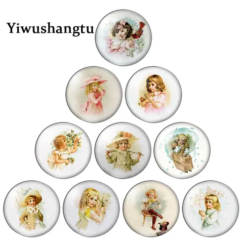 사랑스러운 빈티지 아기 어린 소녀 예술 그림 12mm/18mm/20mm/25mm 라운드 사진 유리 카보숑 데모 플랫 백 결과 만들기