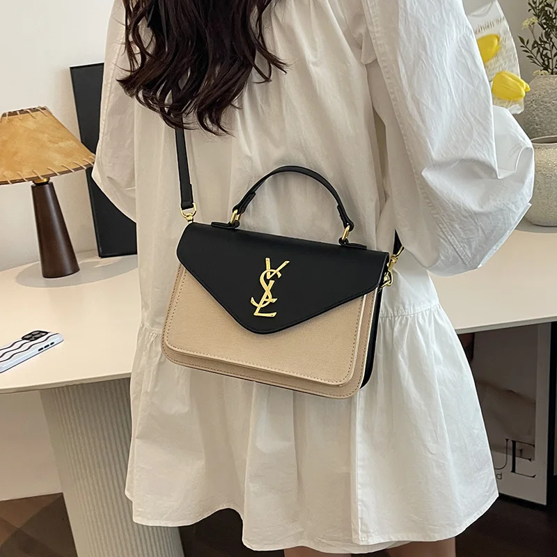 Mini bolso cuadrado de diseñador 2025 – Bolso de lujo de dos tonos con logotipo de metal, bandolera y asa superior, moda de alta gama para mujer