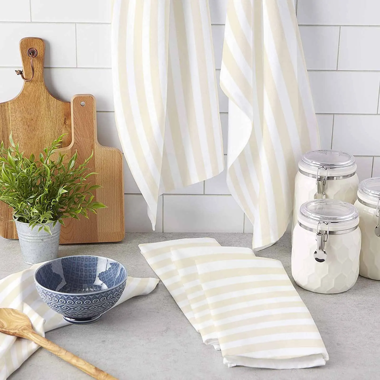 Striped Cream Color Towel Set Cleaning Cloth Kitchen Accessories Dish Washing Cloth Household