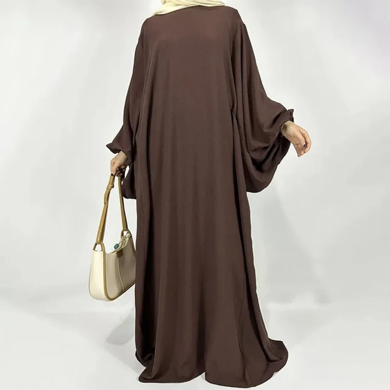 2024 New Balloon Sleeve Abaya Jazz Crepe Wide Bottom Loose EID Ramadan Dubai Muslim Women's Islamic Clothing Elegant Dress