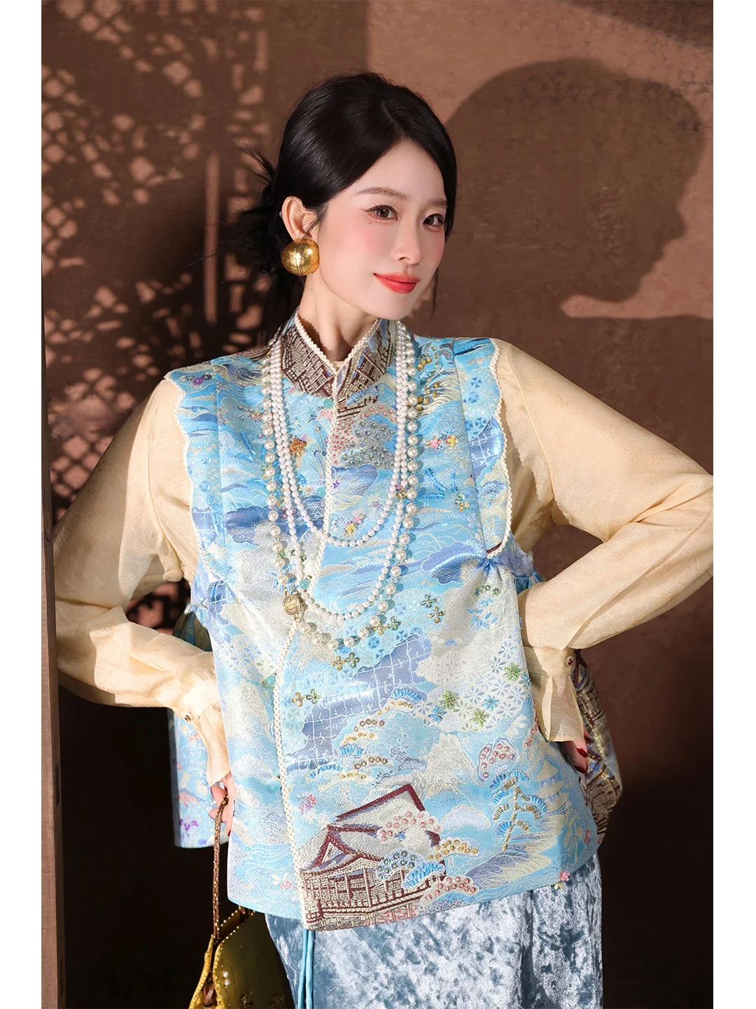 

Chinoiserie Sle Tangte Silver Blue Silk Blend Women's Vest Traditional ijiazhen Weaving Fluffy Sensation Outerwear